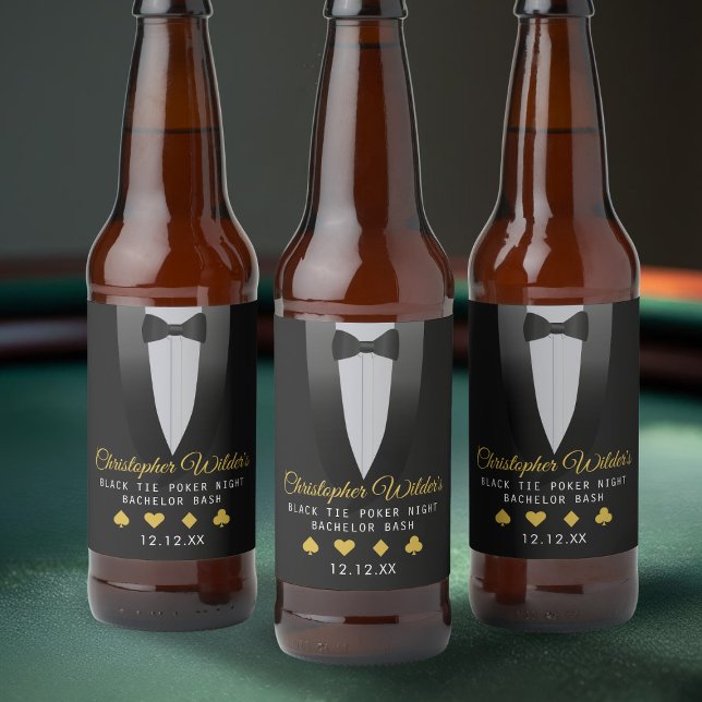 Étiquette Pour Bouteilles De Bière Soirée Poker Smoking Fête de Bachelor (It’s perfect for a classy bachelor night with a casino twist. Raise a toast to the groom-to-be!)