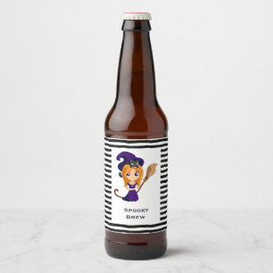 Étiquette Pour Bouteilles De Bière Sorcière mignonne en Casquette violet Halloween