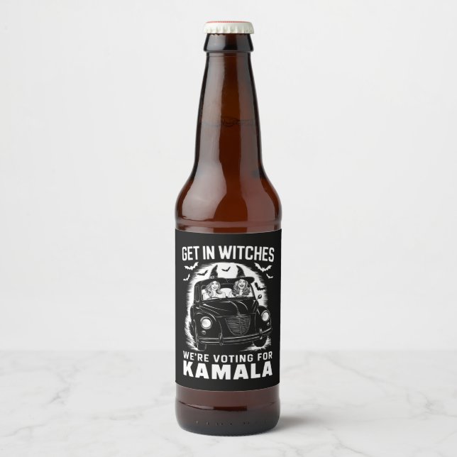 Étiquette Pour Bouteilles De Bière Sortez nous votons pour Kamala Halloween (Devant)