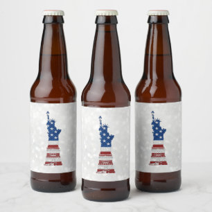 Étiquette Pour Bouteilles De Bière Statue de la Liberté 4 juillet Paillettes