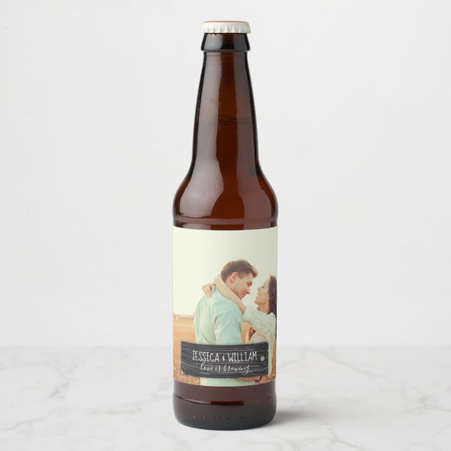 Étiquette Pour Bouteilles De Bière Style rustique de photo et de message personnalisé (Devant)