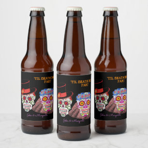 Étiquette Pour Bouteilles De Bière Sugar Skull Mariée & Groom Jusqu'à la mort Do us P