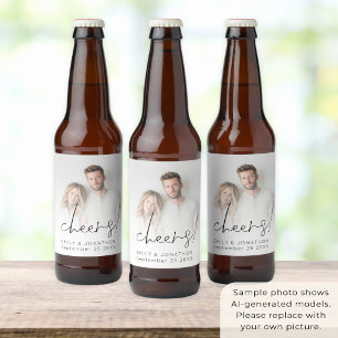 Étiquette Pour Bouteilles De Bière Superposition de photo de jeunes mariés minimalist