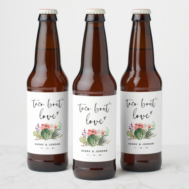 Étiquette Pour Bouteilles De Bière Taco Bout Love Aquarelle Cactus Succulent Fiesta (Bouteilles)