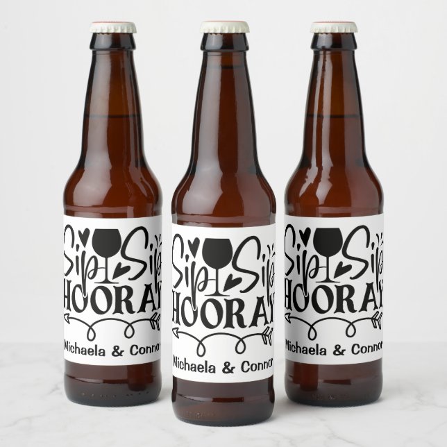 Étiquette Pour Bouteilles De Bière Tapez Tapez Hourra Typographie Mariage Noir Blanc (Bouteilles)