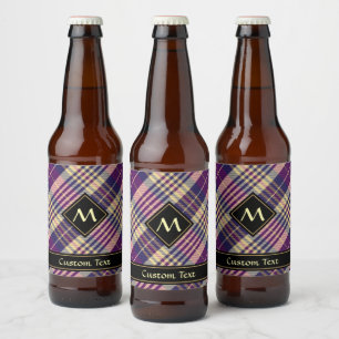 Étiquette Pour Bouteilles De Bière Tartan mauve, or et bleu