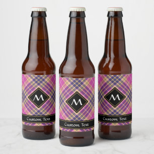 Étiquette Pour Bouteilles De Bière Tartan rose, or et bleu