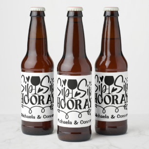 Étiquette Pour Bouteilles De Bière Tchin Tchin Hourra Typographie Mariage Noir Blanc