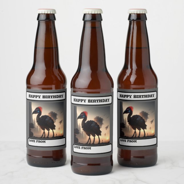 Étiquette Pour Bouteilles De Bière "Techno-Feathers : Le robot futuriste Emu" (Bouteilles)