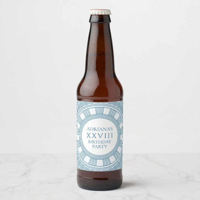 Étiquette Pour Bouteilles De Bière Thème de fête grecque avec motif bleu (Devant)