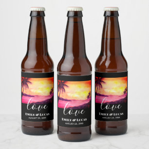 Étiquette Pour Bouteilles De Bière Thème mariage Plage tropicale Coucher de soleil Co