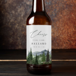 Étiquette Pour Bouteilles De Bière Timberline   Mariage d'aquarelle de la forêt de mo