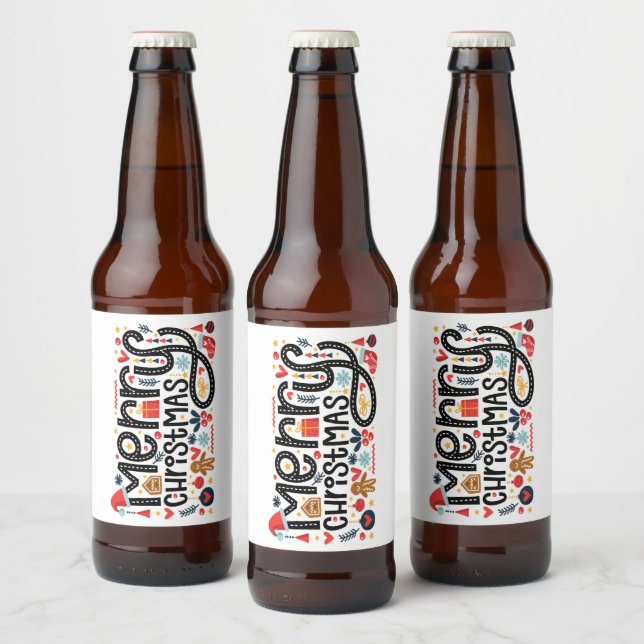 Étiquette Pour Bouteilles De Bière Typographe de Merry Christmas (Bouteilles)