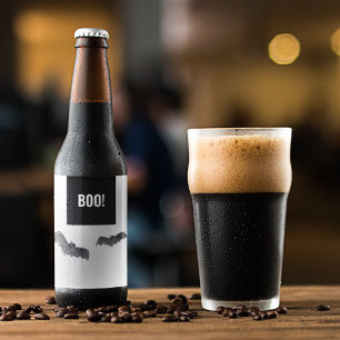 Étiquette Pour Bouteilles De Bière Un Boo Noir Simple Happy Halloween
