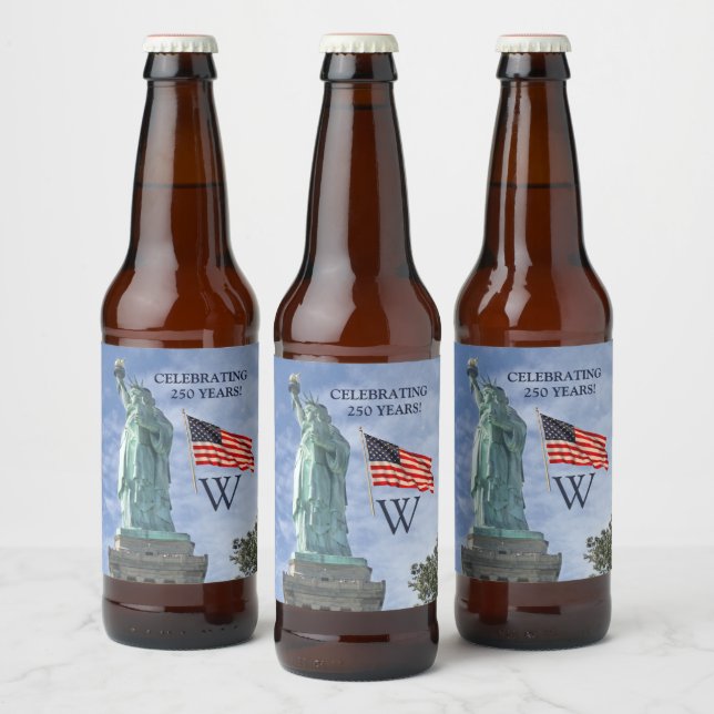 Étiquette Pour Bouteilles De Bière USA 250 American Flag Statue of Liberty Monogram  (Bouteilles)