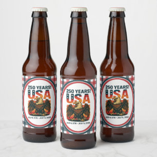 Étiquette Pour Bouteilles De Bière USA 250 Years - Patriotic Bald Eagle 4 juillet 202
