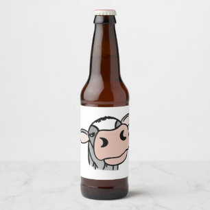 Étiquette Pour Bouteilles De Bière vache de dessin animé noir blanc rose baiser gris