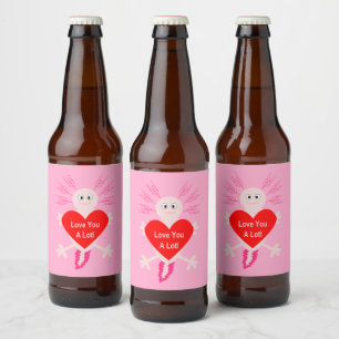 Étiquette Pour Bouteilles De Bière Valentines Jour Amour Coeur Axolotl