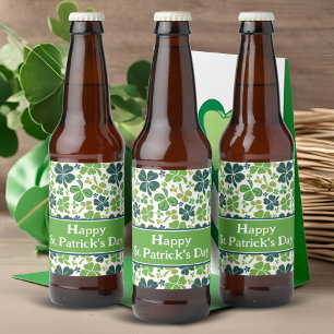 Étiquette Pour Bouteilles De Bière Verte Lucky Shamrock Clover Saint Patrick`s Day