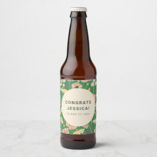 Étiquette Pour Bouteilles De Bière Vintage Green Rose Floral Graduation Party Custom