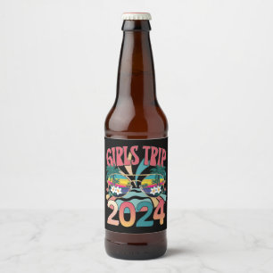 Étiquette Pour Bouteilles De Bière Voyage de filles Groovy 2024 Week-end Été Plage