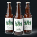 Étiquette Pour Bouteilles De Bière Winter Forest Merry Christmas Company<br><div class="desc">Ces étonnants autocollants de bouteilles d'aquarelle qui disent "Joyeux Noël" et votre nom d'entreprise qui ont des pins multicolores élégants et des étoiles de parties scintillant d'or et des confettis sur eux sont parfaits pour mettre sur toutes les bouteilles de bière que vous avez à vos événements de vacances. Ils...</div>