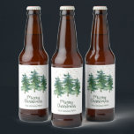 Étiquette Pour Bouteilles De Bière Winter Forest Merry Christmas Company<br><div class="desc">Ces étonnants autocollants de bouteilles d'aquarelle qui disent "Joyeux Noël" et votre nom d'entreprise qui ont des pins multicolores élégants et des étoiles de parties scintillant d'or et des confettis sur eux sont parfaits pour mettre sur toutes les bouteilles de bière que vous avez à vos événements de vacances. Ils...</div>