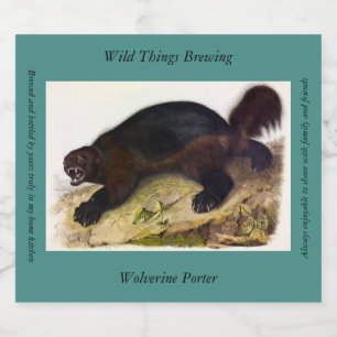 Étiquette Pour Bouteilles De Bière Wolverine ou Wolverene (Gulo gulo) par Audubon