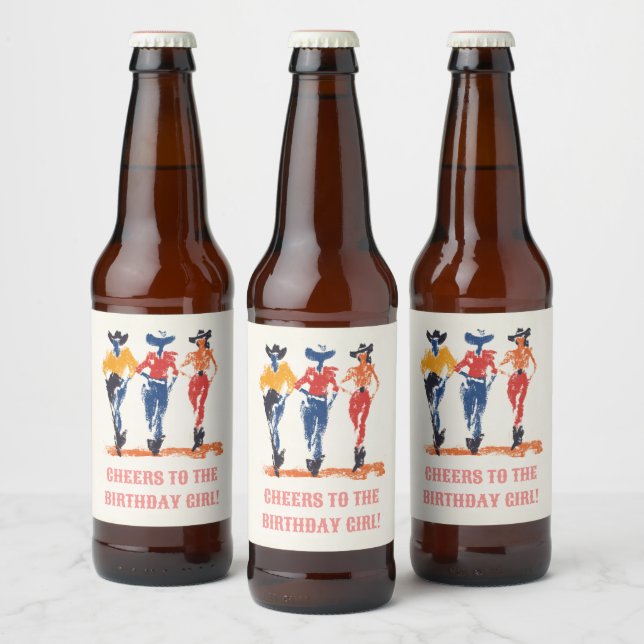 Étiquette Pour Bouteilles De Bière Yeehaw Cowgirl moderne fête d'anniversaire Personn (Bouteilles)