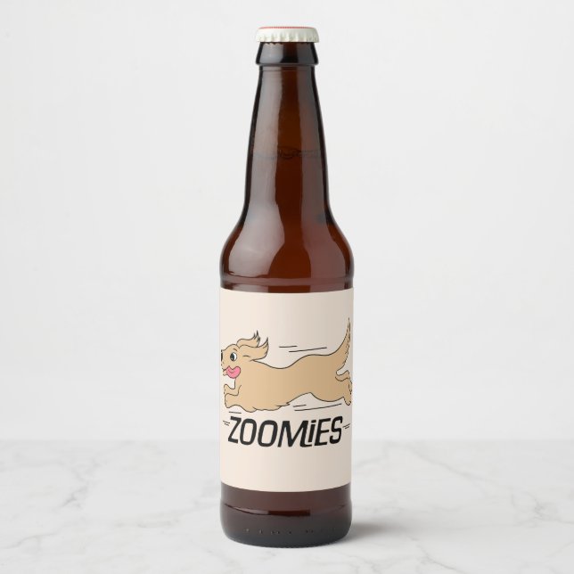 Étiquette Pour Bouteilles De Bière Zoomies de chien drôle (Devant)