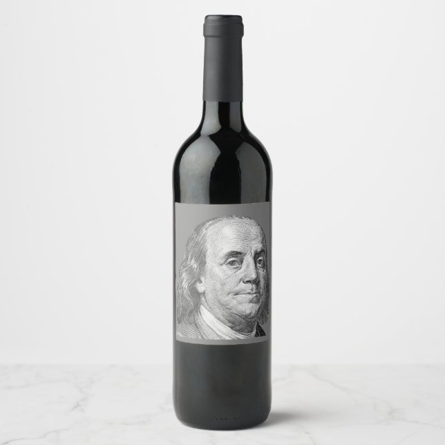 Étiquette Pour Bouteilles De Vin 100 dollars, Benjamin Franklin (Devant)