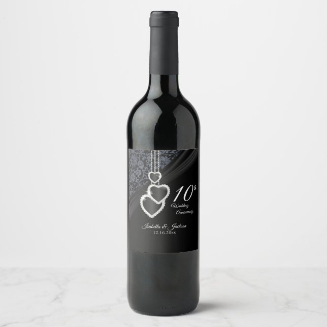 Étiquette Pour Bouteilles De Vin 10e anniversaire du Mariage de l'Onyx noir (Devant)