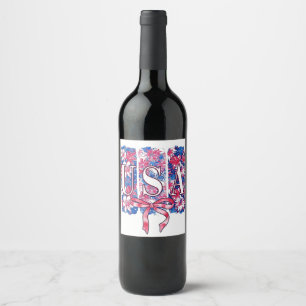 Étiquette Pour Bouteilles De Vin 1776 Amérique 4 juillet USA Floral Flowers