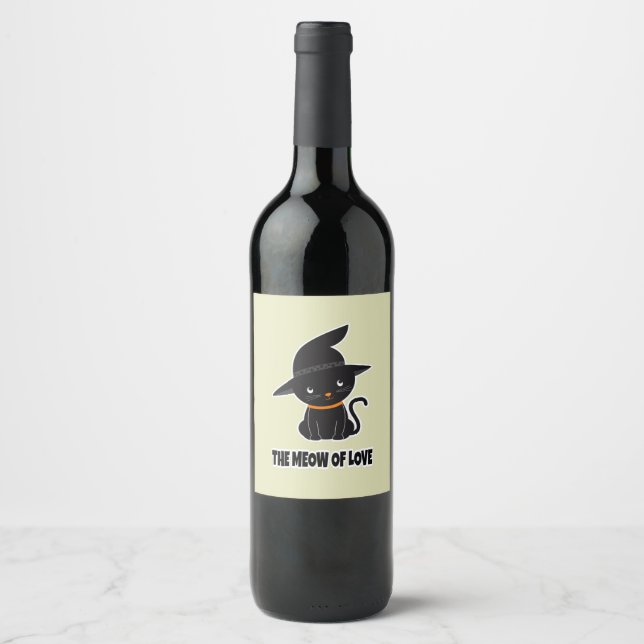 Étiquette Pour Bouteilles De Vin 1.mignonne belle chatte noire miow amour (Devant)