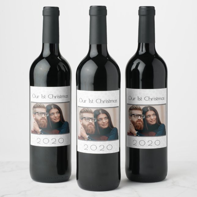 Étiquette Pour Bouteilles De Vin 1ère photo de couple de Noël jeunes mariés (Bouteilles)