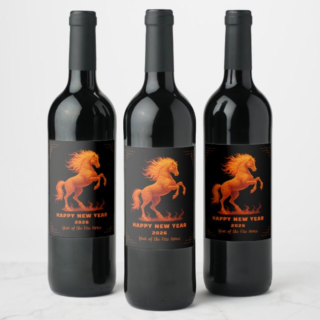 Étiquette Pour Bouteilles De Vin 2026 Year of the Fire Horse Chinese Zodiac (Bouteilles)