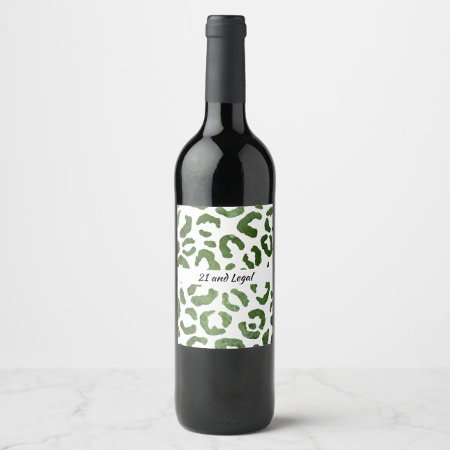 Étiquette Pour Bouteilles De Vin 21 et Légal Green Cheetah Print (Devant)