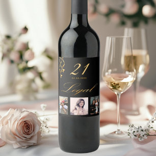 Étiquette Pour Bouteilles De Vin 21e anniversaire photo noir or applaudissements