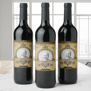 Étiquette Pour Bouteilles De Vin 21e anniversaire Retro Vintage Monogramme & Photo