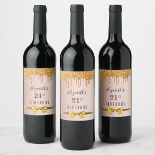 Étiquette Pour Bouteilles De Vin 21e anniversaire rose or parties scintillant goutt