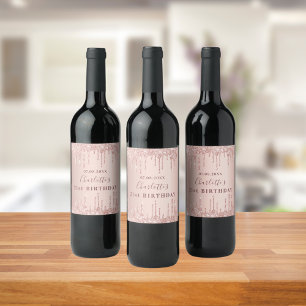 Étiquette Pour Bouteilles De Vin 21e anniversaire rose or parties scintillant monog