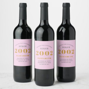 Étiquette Pour Bouteilles De Vin 21st Birthday Born 2002 Ajouter le nom Pink Grey