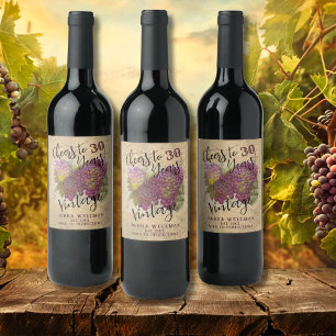 Étiquette Pour Bouteilles De Vin 30e anniversaire Cheers à 30 ans Vignoble rustique