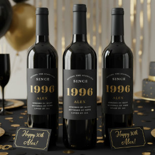 Étiquette Pour Bouteilles De Vin 30e anniversaire Nom 1996 Black Gold Elegant Chic