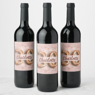 Étiquette Pour Bouteilles De Vin 30e anniversaire rose gouttes rose or
