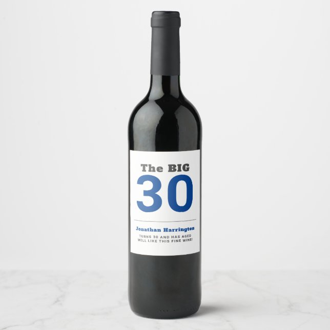 Étiquette Pour Bouteilles De Vin 30ème anniversaire minimum bleu (Devant)