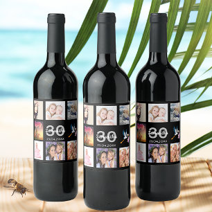 Étiquette Pour Bouteilles De Vin 30th birthday party photo collage black
