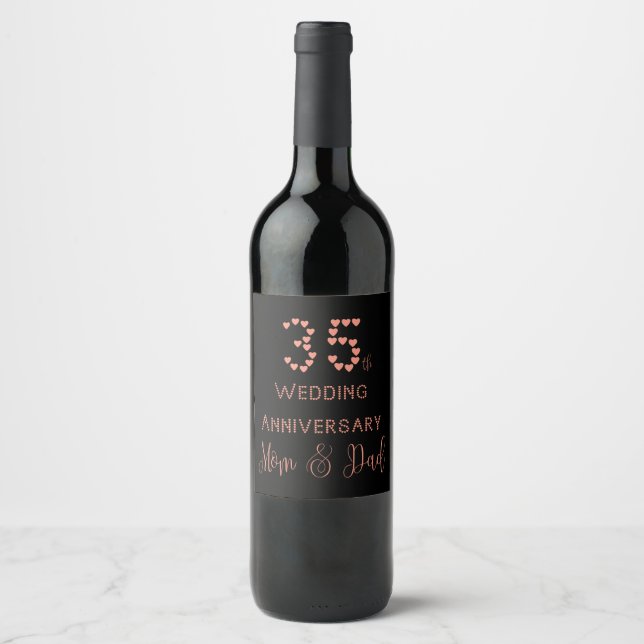 Étiquette Pour Bouteilles De Vin 35e anniversaire du Mariage Parents Mariages de co (Devant)