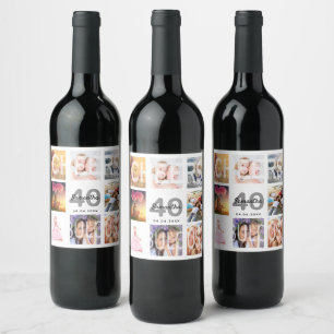 Étiquette Pour Bouteilles De Vin 40 fabuleux anniversaire photo collage blanc