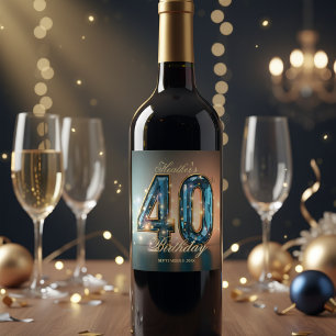 Étiquette Pour Bouteilles De Vin 40e anniversaire de cristal de Téale doré élégant 
